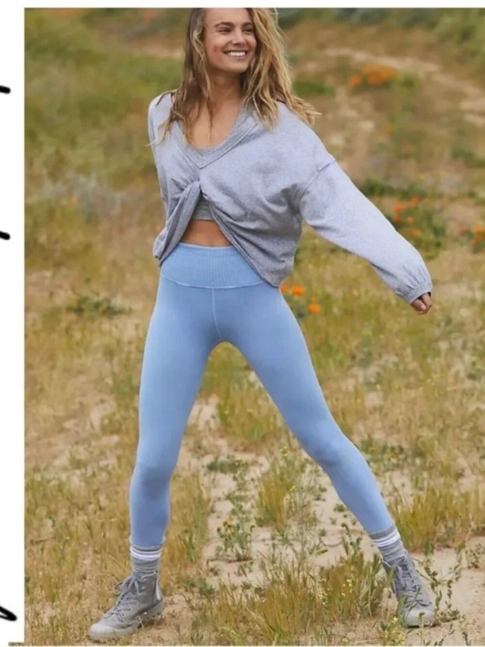 FP Movement High Waisted Leggings Blue Seamless Perforated Athletic Yoga Pants